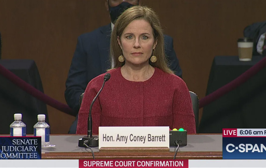 Judge Amy Coney Barrett conducted herself with dignity and was composed under pressure during three days of grueling questions, which sounded more like an interrogation. Photo credit: C-SPAN.