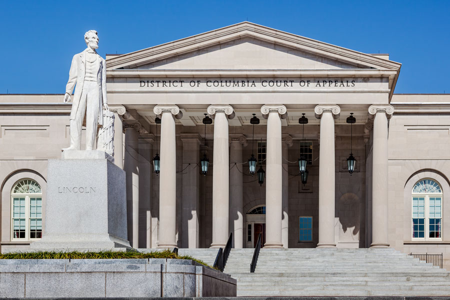 District of Columbia Court of Appeals building with Abraham Lincoln statue