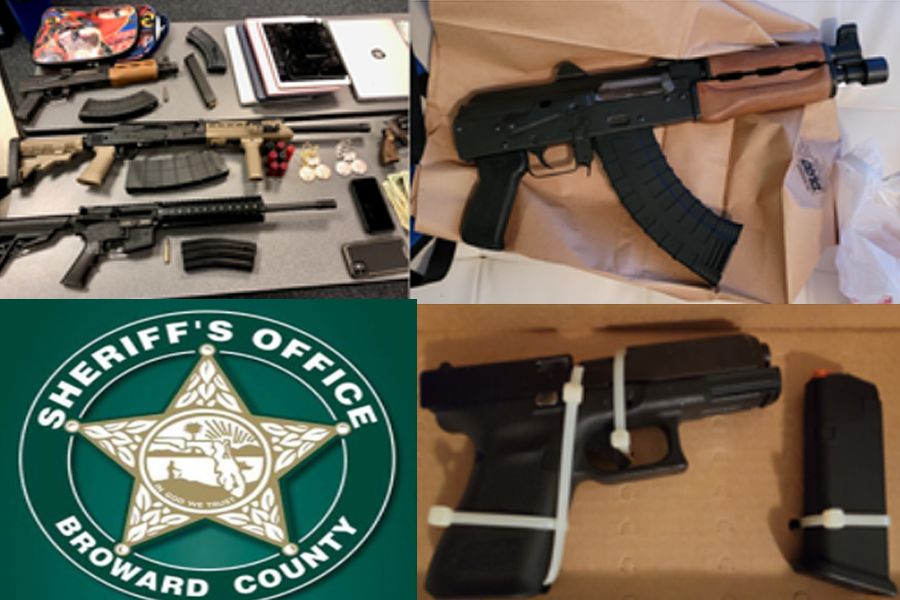 As a result of the investigation, Broward Sheriff’s Office and Florida Department of Corrections Office of Community Corrections arrested four people, seized five guns and confiscated drugs, ammunition, a bulletproof vest and evidence of identity theft.