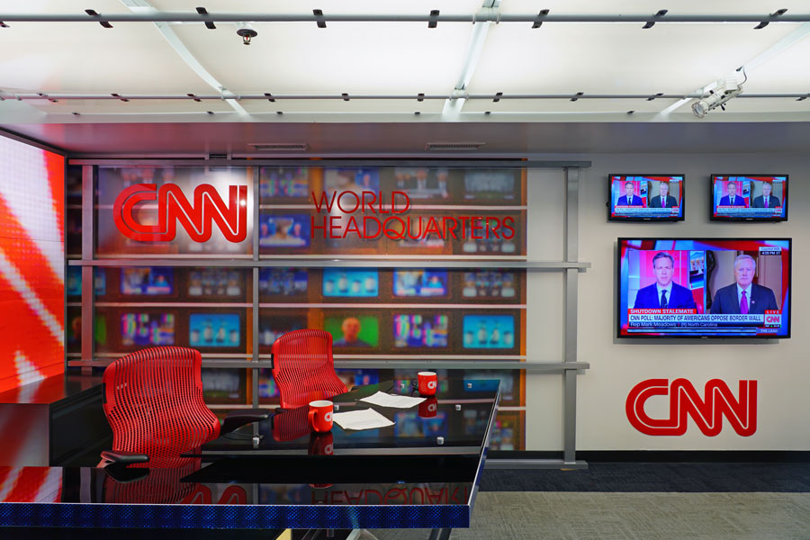 View of the CNN Center, the world headquarters of the CNN news network located in downtown Atlanta, Georgia. Taken during a studio tour.  January 4, 2019, Editorial credit: EQRoy / Shutterstock.com, licensed.