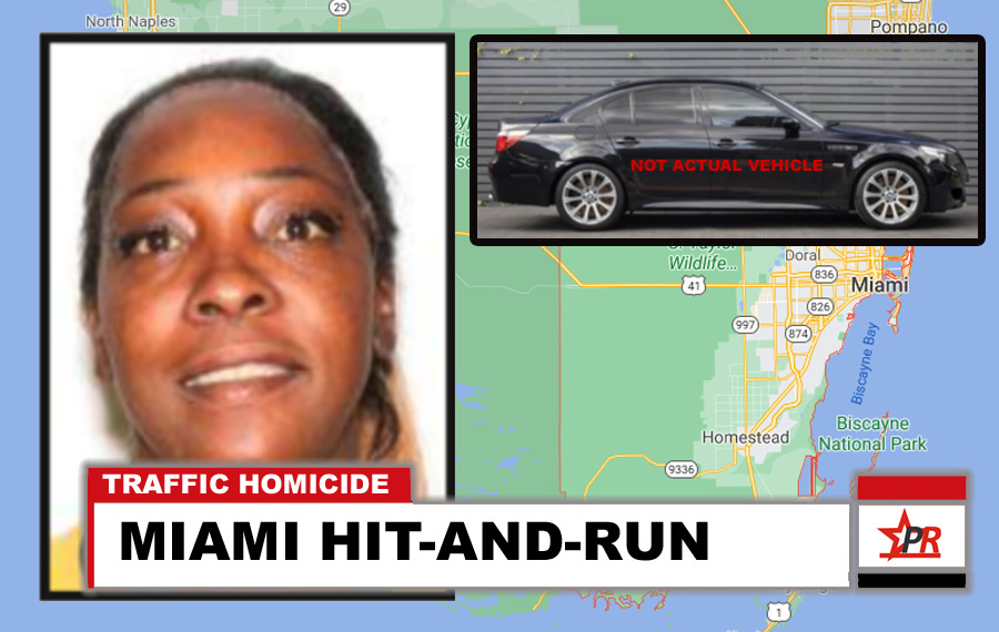 Tamika M. Miller, 45 years old, was critically injured on Thursday, February 11, 2021, at approximately 9:59 p.m., when a 2005 BMW M5, struck her vehicle at SW 186 Street and the Turnpike southbound off ramp. The driver of the BMW fled the scene.