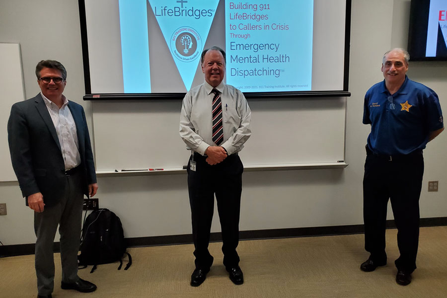 From left to right: Jim Marshall, co-founder and director of the 911 Training Institute in Michigan, Communications Director Jim Soukup, and Sheriff Chitwood. February 1, 2021.