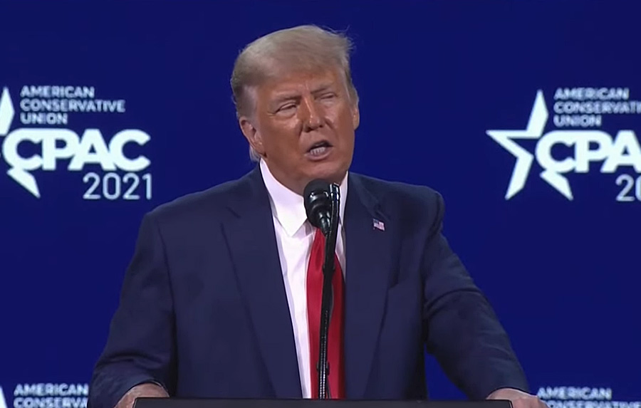 Former President Donald Trump speaking at the Conservative Political Action Conference (CPAC) in Orlando, Florida. Sunday, February 28, 2021. Photo credit: C-SPAN. 