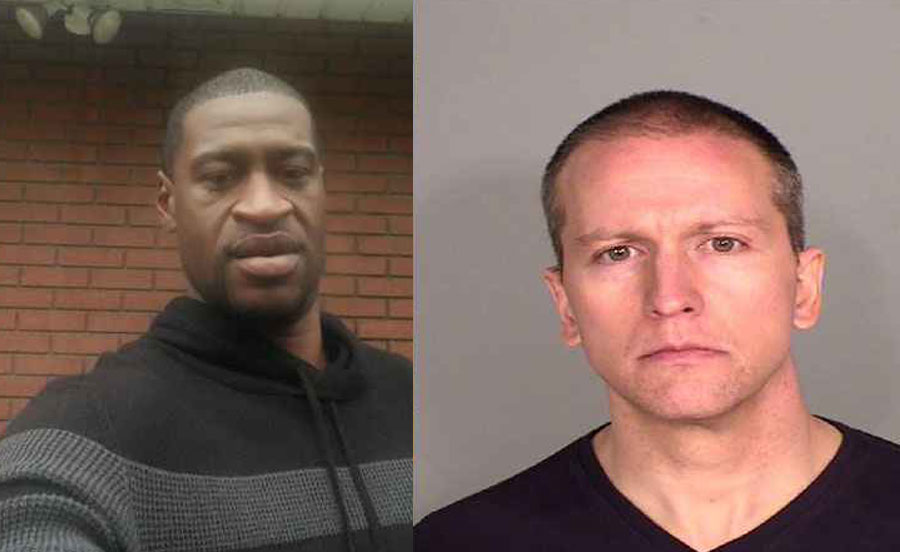 On May 25, 2020, police confronted George Floyd (left) about a fake twenty dollar bill. One of the officers Minneapolis, Minnesota policeman, Derek Chauvin, placed his knee on the neck of Floyd while restraining him, for approximately eight minutes. When ambulance was called, Floyd was transported to the hospital where he pronounced dead. Floyd in an Attorney released photo / Chauvin mug shot. 