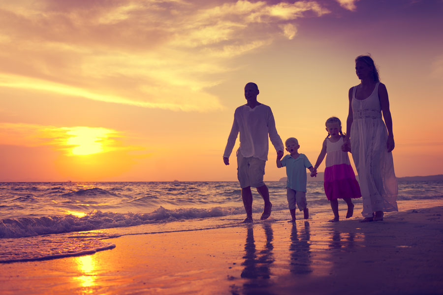 Family Walking Beach Sunset Travel Holiday 