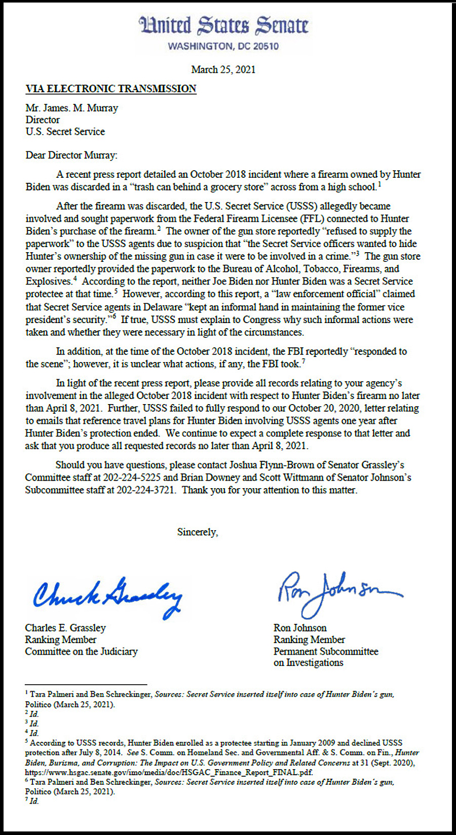 Full text of the senators’ letter to the Secret Service 