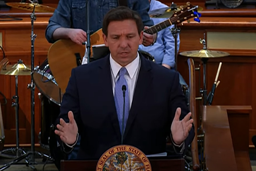 Florida Governor Ron DeSantis is joined by Chief Financial Officer Jimmy Patronis, Senate President Wilton Simpson and House Speaker Chris Sprowls for a press conference at the Florida State Capitol. Mar 29, 2021.