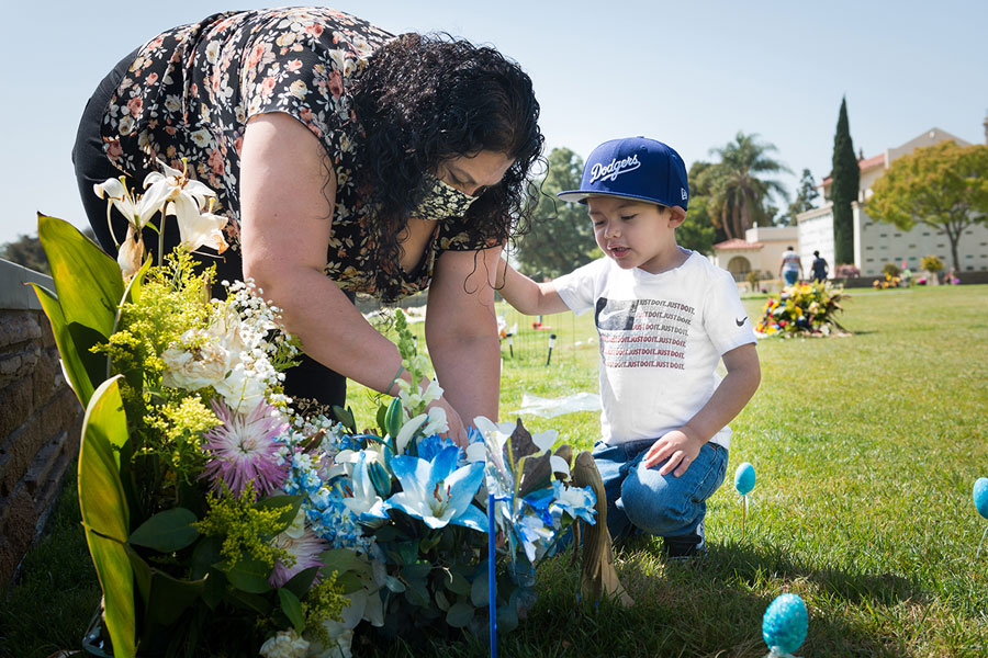 Nancy and Ezekiel visit Antonio's grave at Forest Lawn in Long Beach, California. 