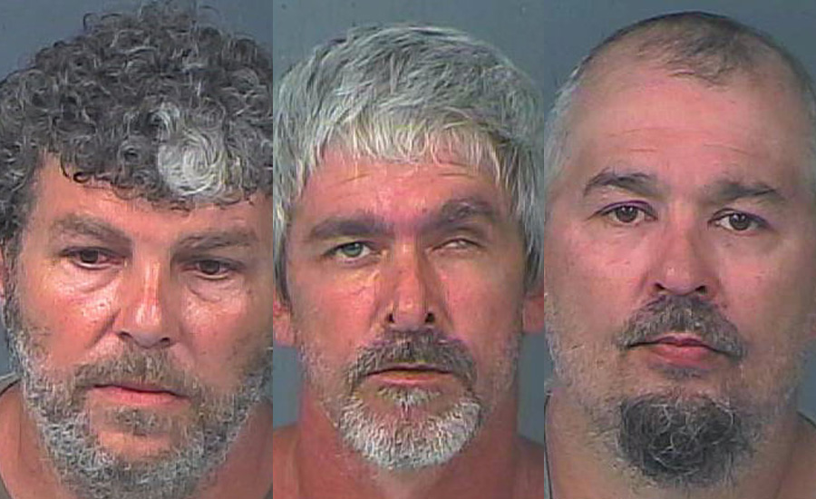 From left, Jim Leasure, 52, Richard Morgan Sr., 44, and Darren Morgan, 40, were each arrested on a charge of Grand Theft. They were transported to the Hernando County Detention Center where their bond was set at $5,000 each. The boat was returned to the victim.