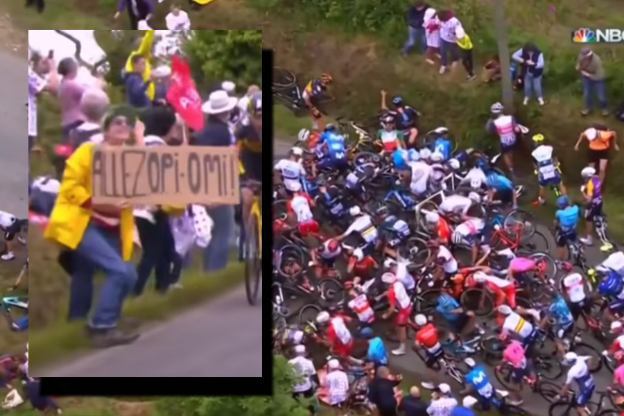 Fans sign causes MAJOR CRASH at Tour De France