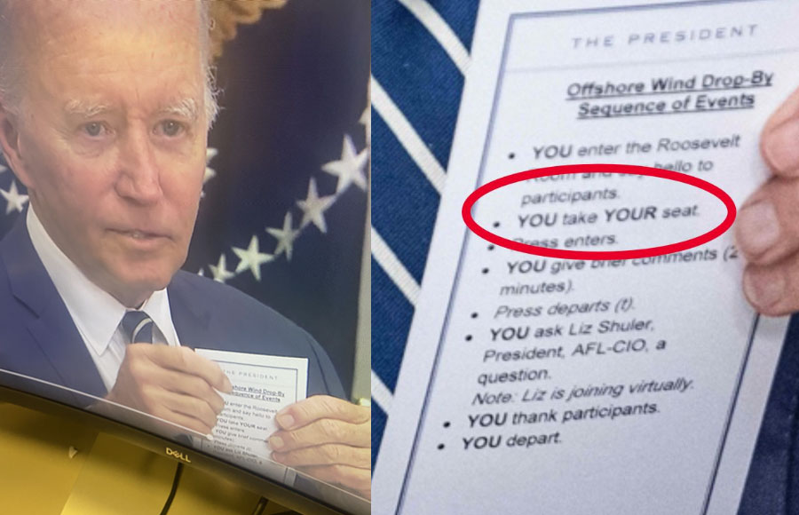 At one point during the meeting, Biden, 79, inadvertently held up his instruction sheet and showed it to the room, allowing photographers to quickly snap shots of it that were quickly distributed on social media. 