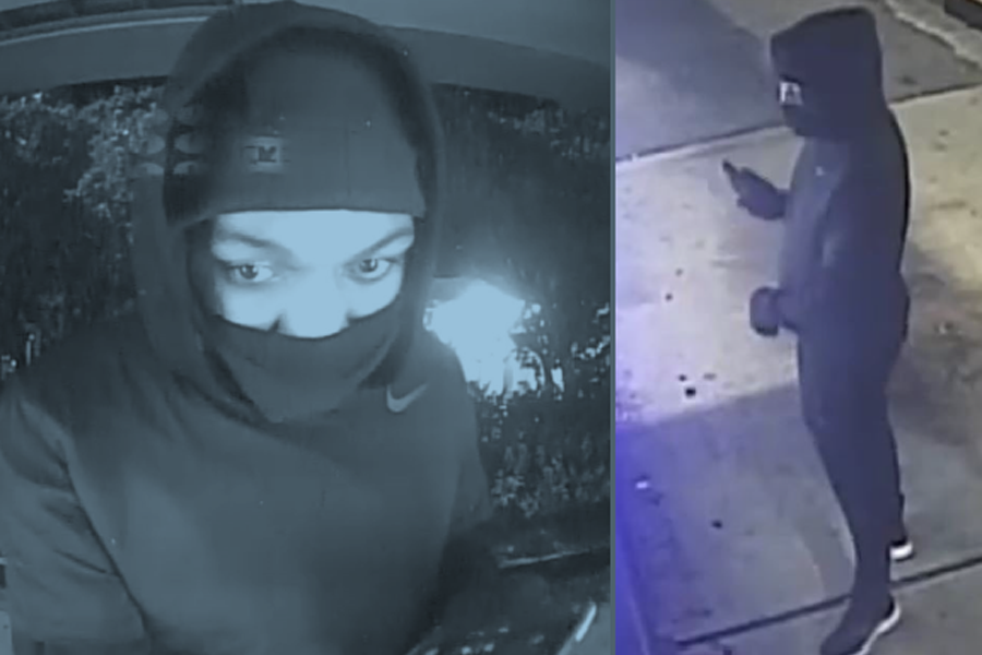 The suspect, described as a black male, 5’10” – 6’0”, and medium build, was last seen wearing a black Nike hoodie, black Nike sweatpants, black and white sneakers and a black face shield. 