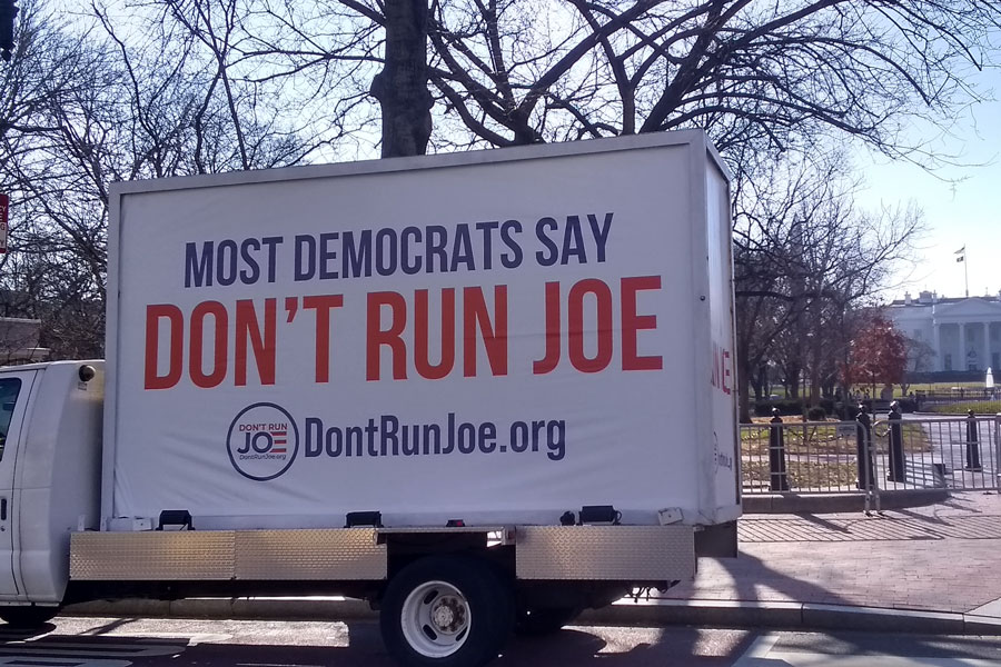 A large billboard urging President Biden not to run for re-election has begun appearing in front of the White House and the Capitol this week, as the Don’t Run Joe campaign boosts its presence in the nation’s capital. #DontRunJoe