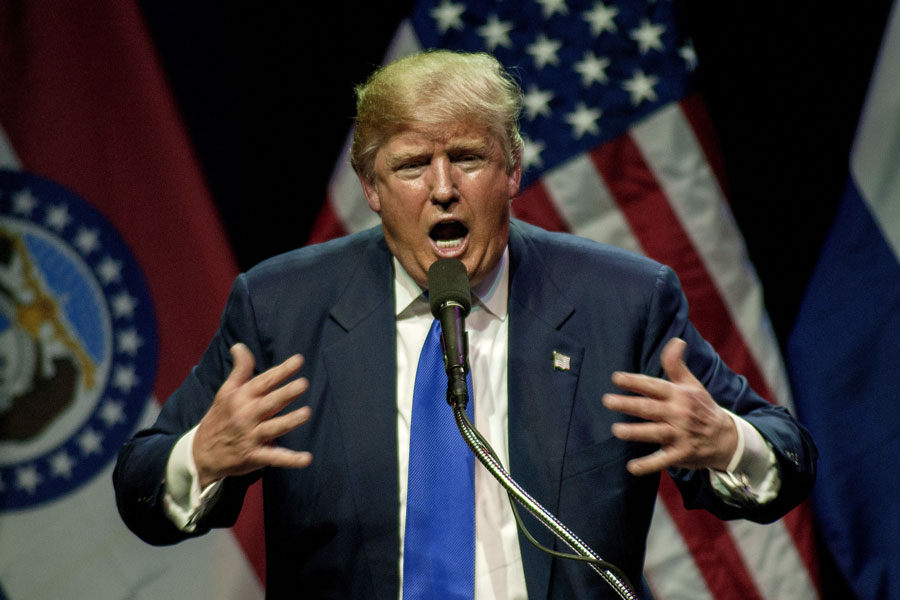 Donald Trump rally at the Midland Theater in Kansas City Missouri. Presidential candidate Donald Trump addresses the crowd of 3200 supporters tonight