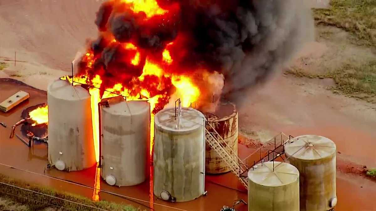 Storms Ignite Second Tank Battery Fire in Wanette, Shutting Down Highway 39