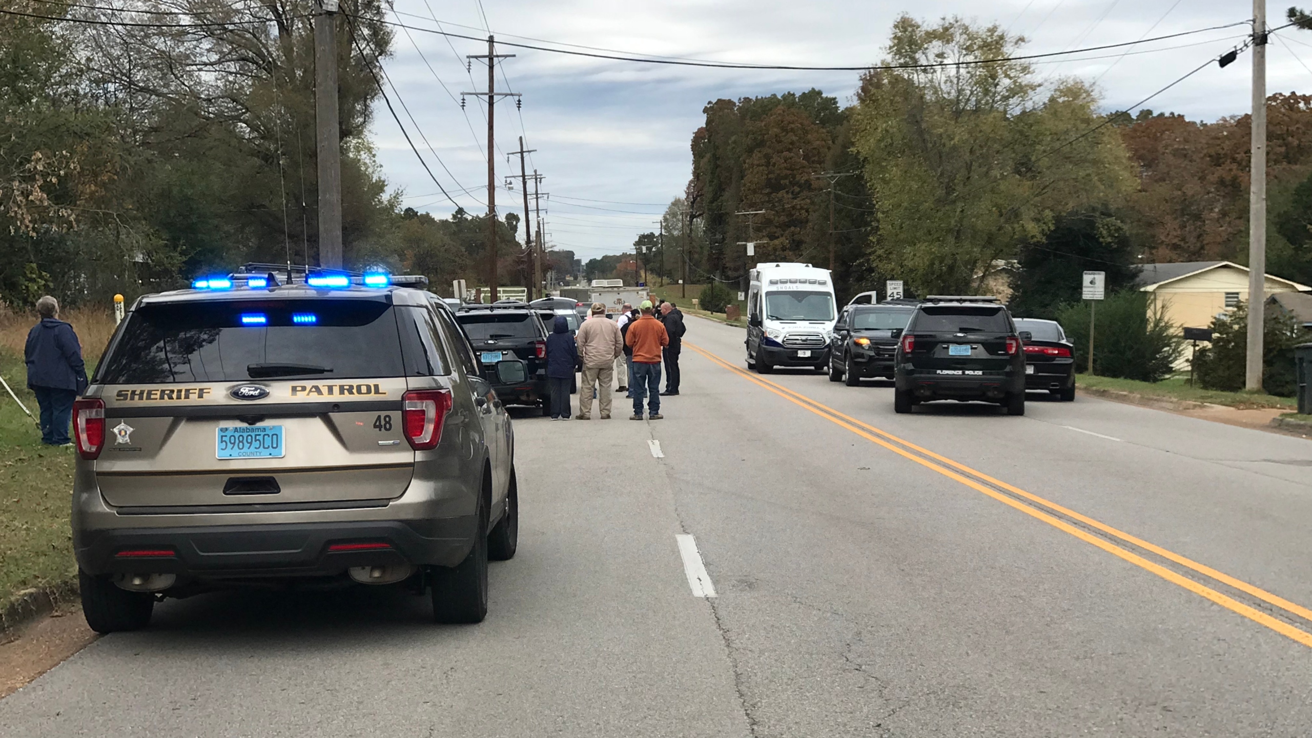 @FlorenceWatch – Taken at 5:45 PM, Oct 3, 2018 – Police behind cruiser on Hoffmeyer Rd during standoff"