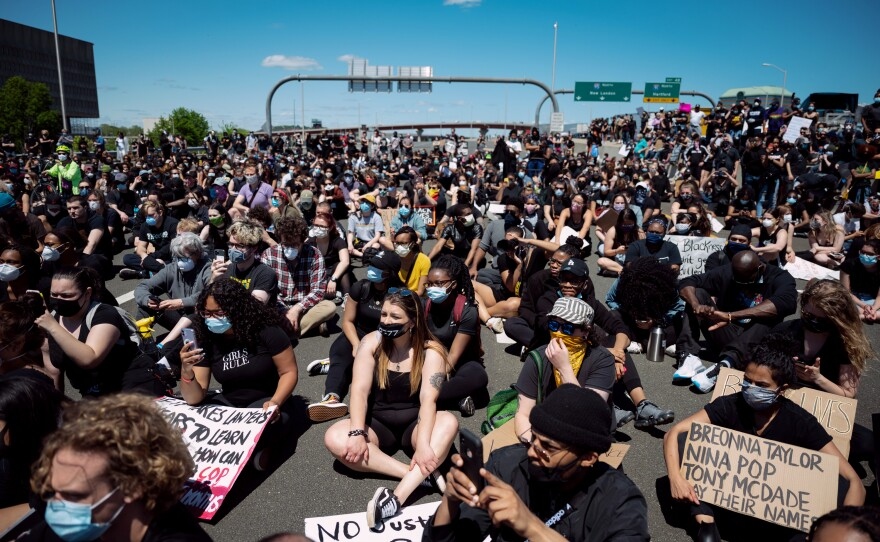 @PompanoPulse – Protesters chanting at 11:20 AM, Civic Center steps”